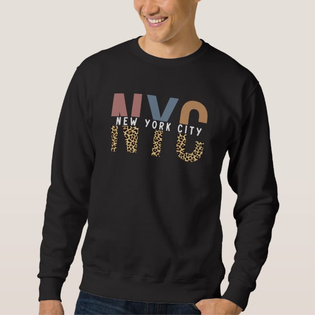 NYC New York City Cheetah Print Typografy Sweatshirt (Vorderseite)