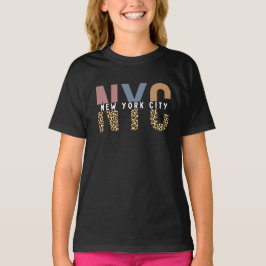 NYC New York City Cheetah Print Typografy T-Shirt
