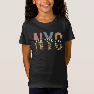 NYC New York City Cheetah Print Typografy T-Shirt