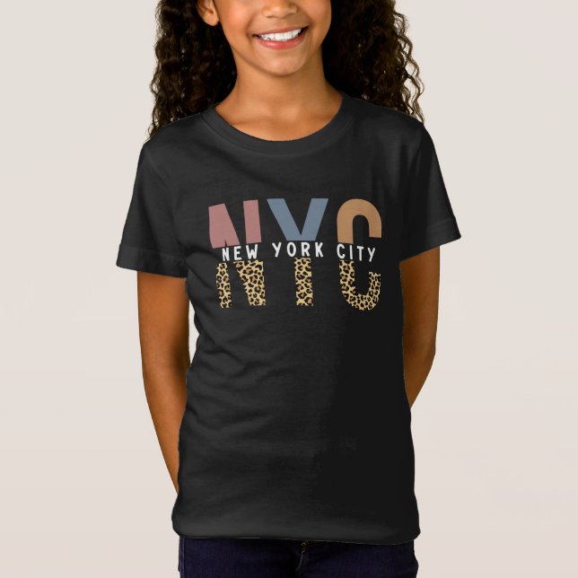 NYC New York City Cheetah Print Typografy T-Shirt (Vorderseite)