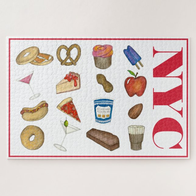 NYC New York City Foods Pizza Pretzel Cheesecake Puzzle (Horizontal)