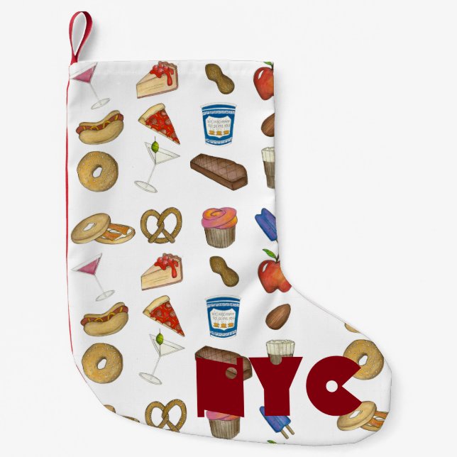 NYC New York City Foods Pretzel Pizza Bagel Steak Kleiner Weihnachtsstrumpf (Vorderseite)