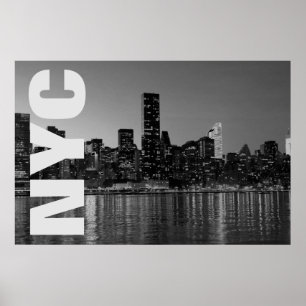 NYC New York City Manhattan Night Schwarz-weiß Poster