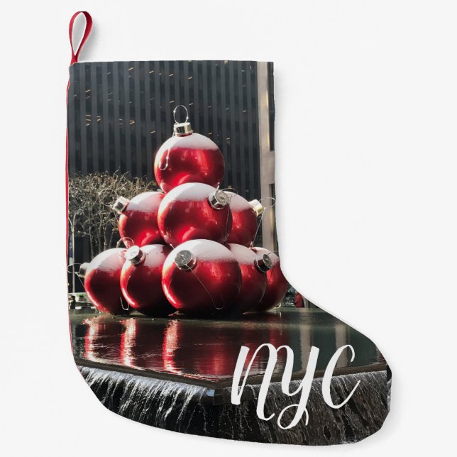 NYC New York City Red Christmas Balls Fotain Kleiner Weihnachtsstrumpf (Vorderseite)