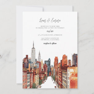 NYC New York City Watercolor Vinatge Wedding Einladung