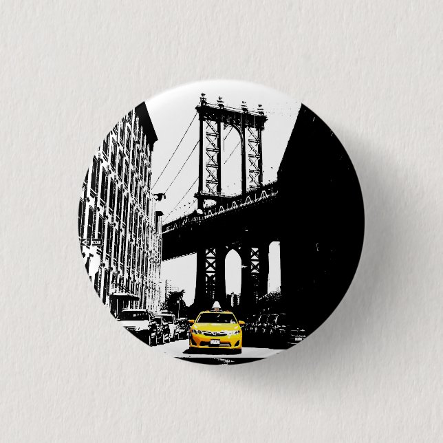 Nyc New York City Yellow Taxi Brooklyn Bridge Button (Vorderseite)