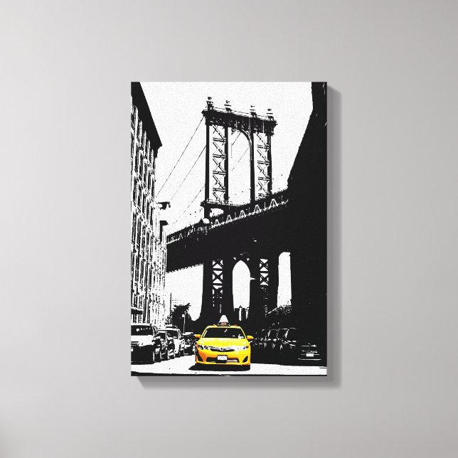 Nyc New York City Yellow Taxi Brooklyn Bridge Leinwanddruck (Vorderseite)