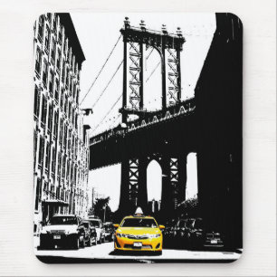 Nyc New York City Yellow Taxi Brooklyn Bridge Mousepad