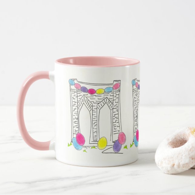 NYC New York Easter Eggs Brooklyn Bridge Tasse (Mit Donut)