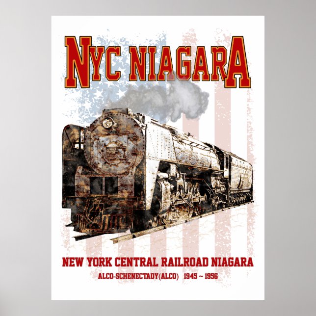 NYC Niagara Steam Locomotive with American flag Poster (Vorne)