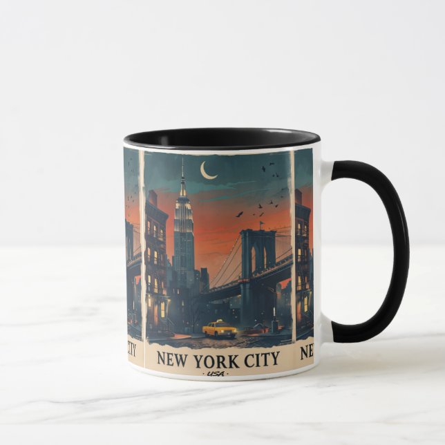 NYC Night Skyline Coffee Mug New York City Art Cup Tasse (Rechts)