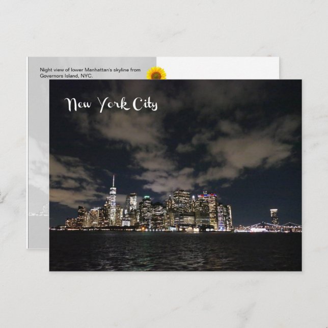 NYC Night Skyline - H Postkarte (Vorne/Hinten)