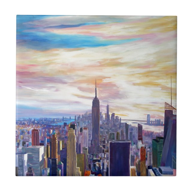 NYC Panorama mit Chrysler und Reich-Staat Fliese (Vorderseite)