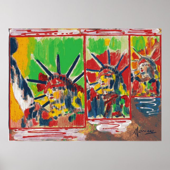 NYC Peter Max Stil 3 Freiheiten 9-11signed Poster (Vorne)