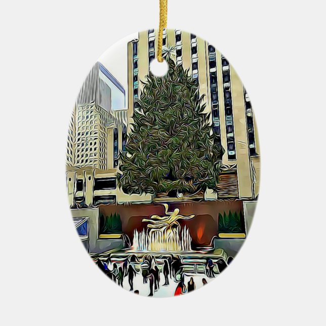 NYC Rockefeller Baum-Skaten-Eisbahnen-Weihnachten Keramikornament (Vorne)