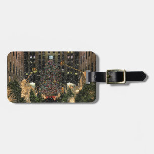 NYC Rockefeller Center Xmas Tree Falling Snow Gepäckanhänger