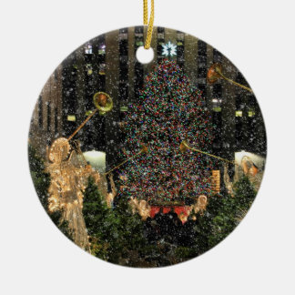 NYC Rockefeller Center Xmas Tree Falling Snow Keramikornament