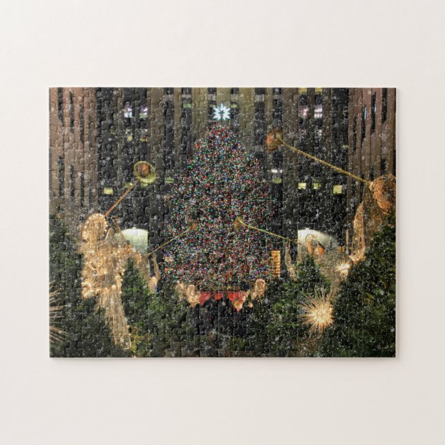 NYC Rockefeller Center Xmas Tree Falling Snow Puzzle (Horizontal)