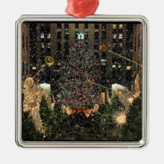 NYC Rockefeller Center Xmas Tree Falling Snow Silbernes Ornament
