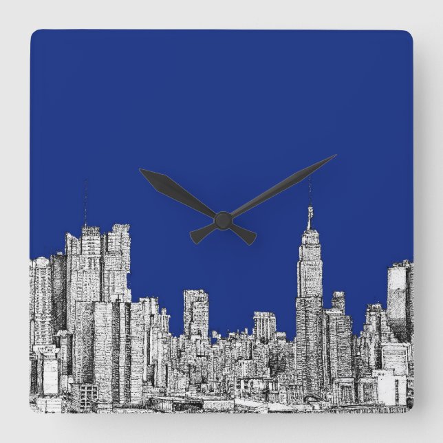 NYC rosa royblau Quadratische Wanduhr (Vorderseite)