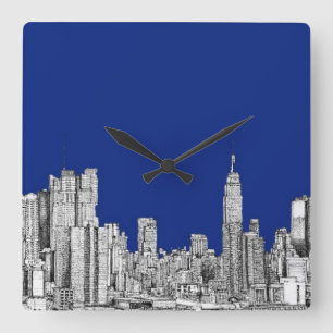 NYC rosa royblau Quadratische Wanduhr
