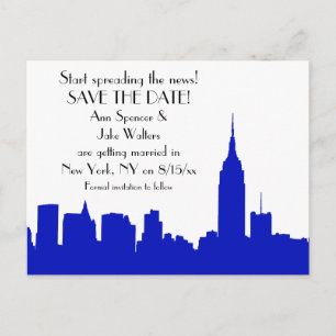 NYC Royal Blue Skyline Silhouette Save the Date Ankündigungspostkarte