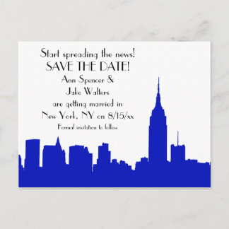 NYC Royal Blue Skyline Silhouette Save the Date Ankündigungspostkarte