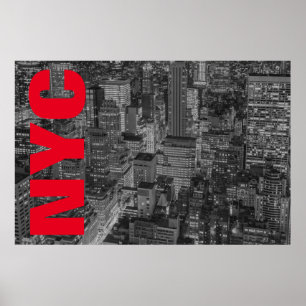 NYC Schwarz-weiß Red New York City Skyline Poster