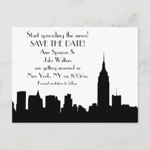 NYC Schwarze Skyline Silhouette Save-the-Date Ankündigungspostkarte