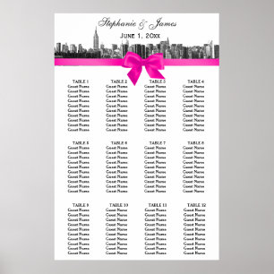 NYC-Seekarte mit breiter Skyline BW Hot Pink Bow Poster