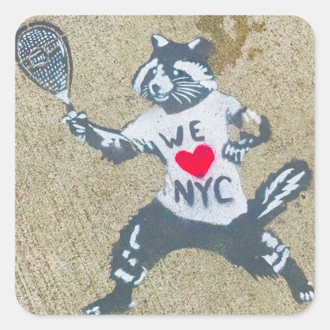 NYC Sidewalk Graffiti Tennis Quadratischer Aufkleber (Vorderseite)