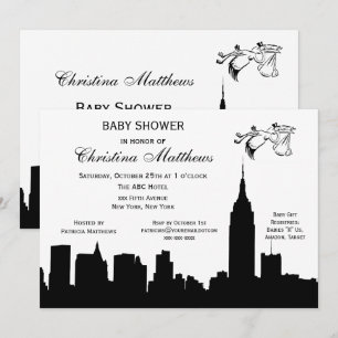 NYC-Silhouette Baby-Shower-Storch Einladung