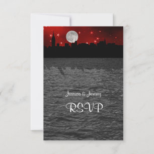 NYC-Silhouette Mond Rot RSVP 1 Karte