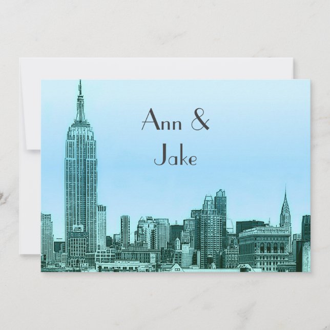NYC Skyline 01 Aquamarin Etched Wedding Einladung  (Vorderseite)