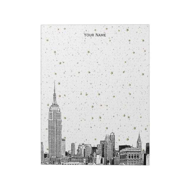 NYC Skyline 01 Etchd DIY BG Color Starry Notizblock (Rotiert)