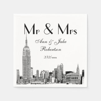 NYC Skyline 01 Etchd DIY BG Color Wedding Mr. Mrs. Serviette