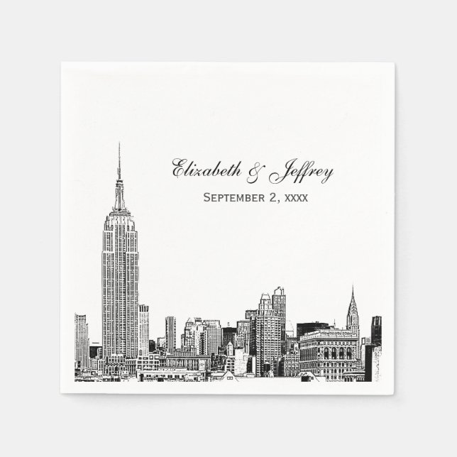 NYC Skyline 01 Etchd DIY BG Color Wedding Serviette (Vorderseite)