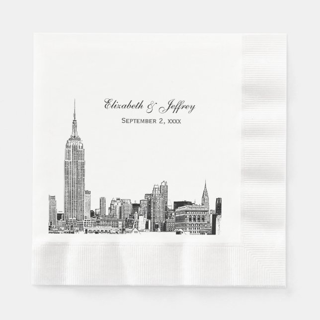NYC Skyline 01 Etchd DIY BG Color Wedding Serviette (Vorderseite)