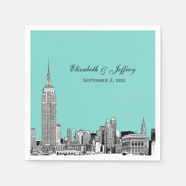 NYC Skyline 01 Etchd DIY BG Color Wedding Serviette (Vorderseite)
