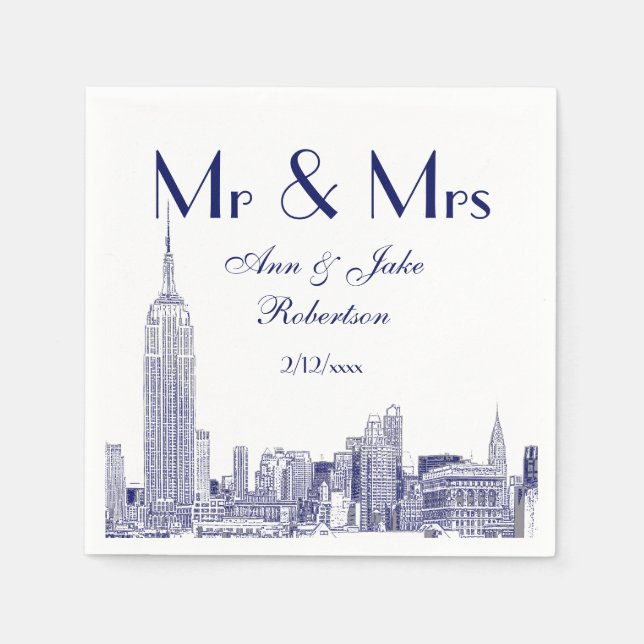 NYC Skyline 01 Etchd DIY BG Wedding Mr. Blue Serviette (Vorderseite)