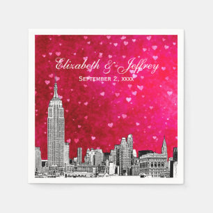 NYC Skyline 01 Etchd Hot Pink Red Hrt Serviette