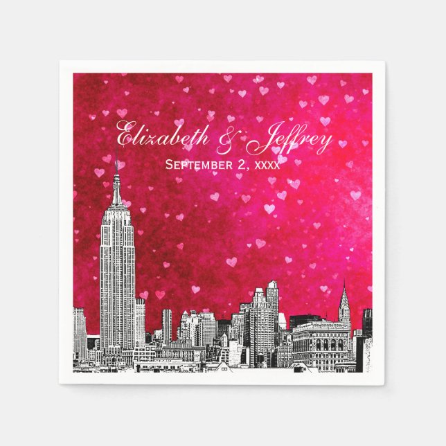 NYC Skyline 01 Etchd Hot Pink Red Hrt Serviette (Vorderseite)