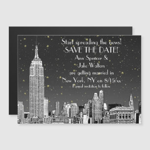 NYC Skyline 01 Etched Black Starry Save the Date Magneteinladung