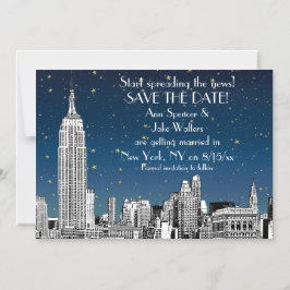 NYC Skyline 01 Etched Blue Starry Save the Date Magneteinladung