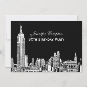 NYC Skyline 01 Etched DIY BG Color Birthday Party Einladung