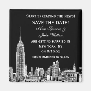 NYC Skyline 01 Etched DIY BG Color Save the Date Magnet