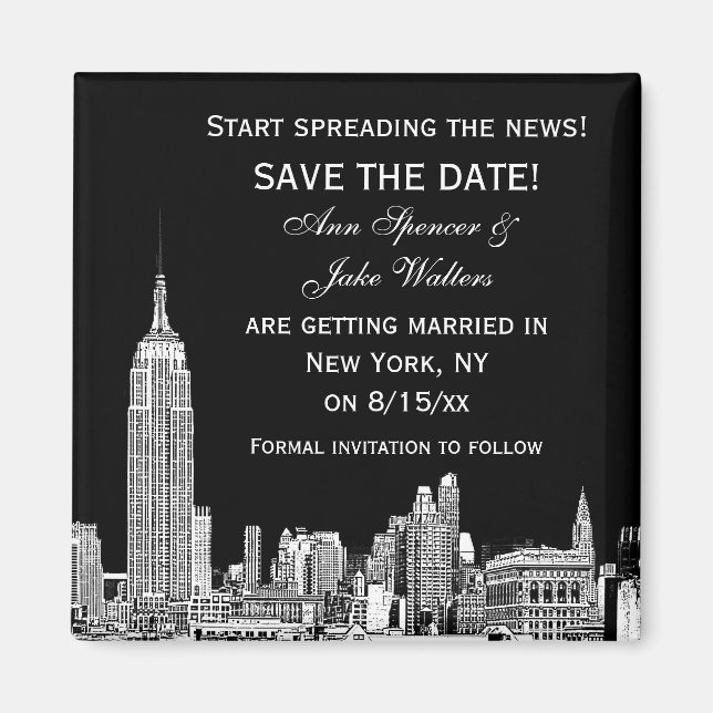NYC Skyline 01 Etched DIY BG Color Save the Date Magnet (Vorne)