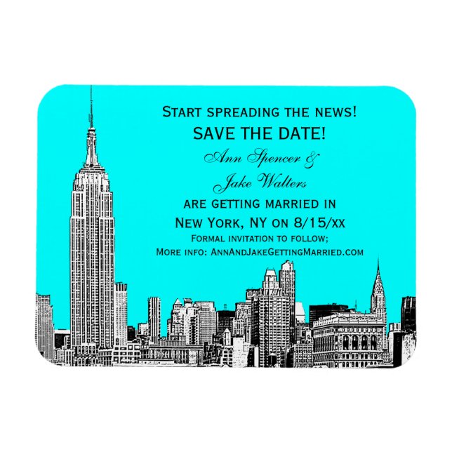 NYC Skyline 01 Etched DIY BG Color Save the Date Magnet (Horizontal)