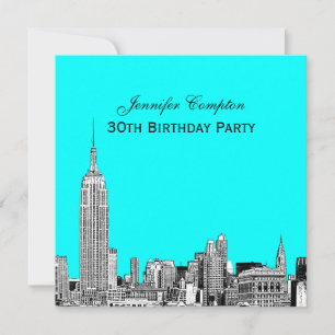 NYC Skyline 01 Etched DIY BG Color SQ Birthday Pty Einladung