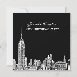 NYC Skyline 01 Etched DIY BG Color SQ Birthday Pty Einladung